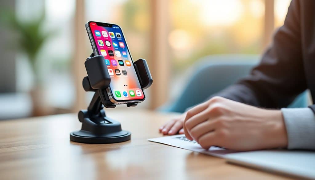 découvrez notre support de smartphone ajustable, conçu pour s'adapter parfaitement à la taille de votre écran tactile, offrant stabilité et confort d'utilisation.