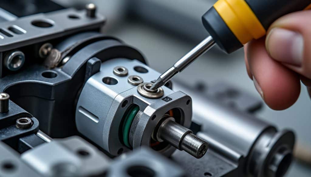 découvrez comment le tournevis de précision facilite le resserrage des vis du châssis moteur pour un assemblage fiable et précis.